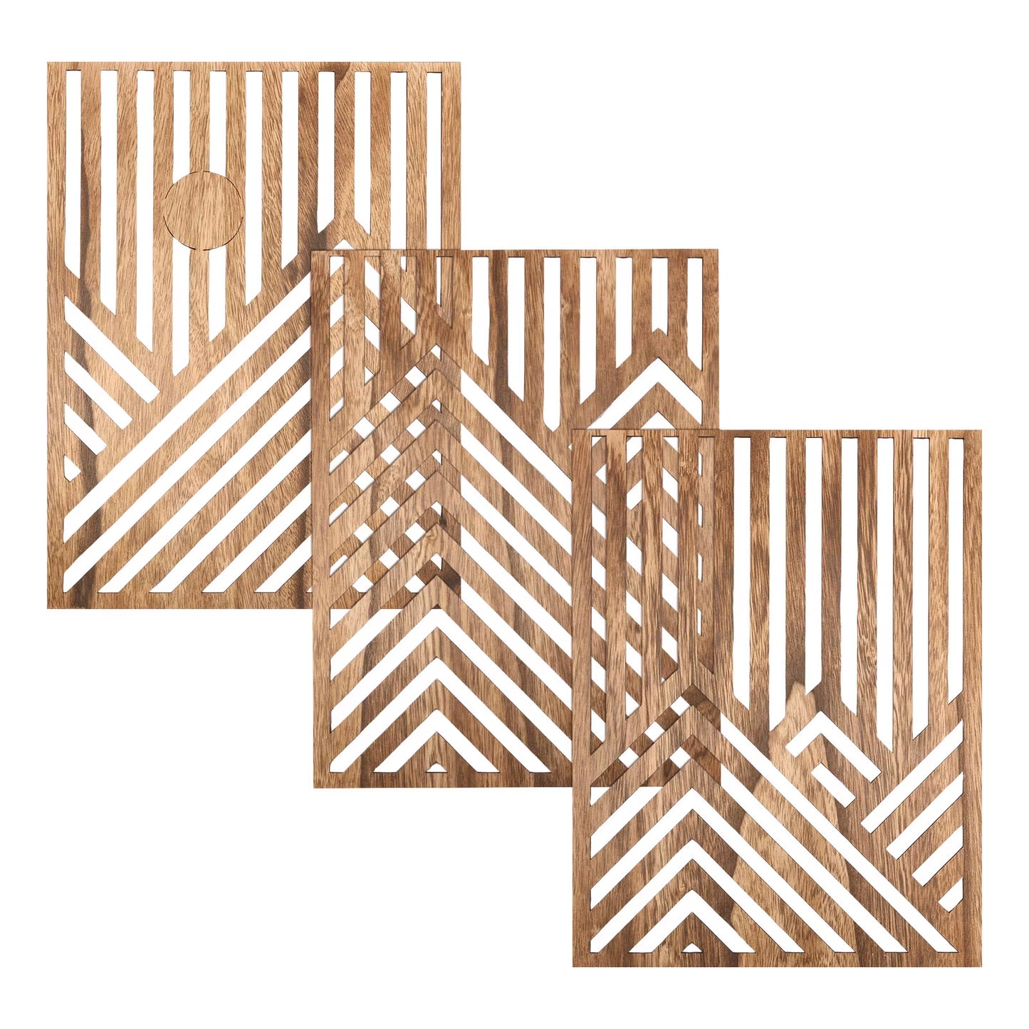 3Pcs Wood Wall Art Wood Wall Sculpture Decor Openwork Wood Wall Ornament Easy to Hang Timber Wall Artwork for Living Room