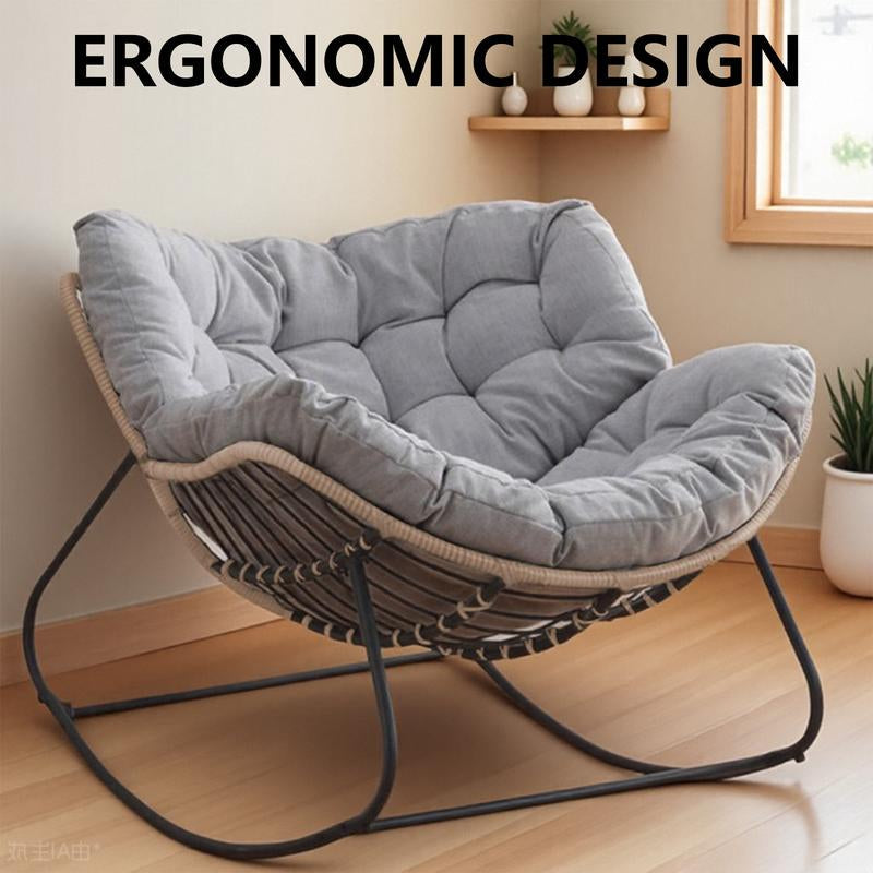 Outdoor/Indoor Rocking Chair,Papasan Chair,Outdoor Patio Porch Furniture,Rattan Wicker Lounge Chair Indoor,Rocker Egg Chair For