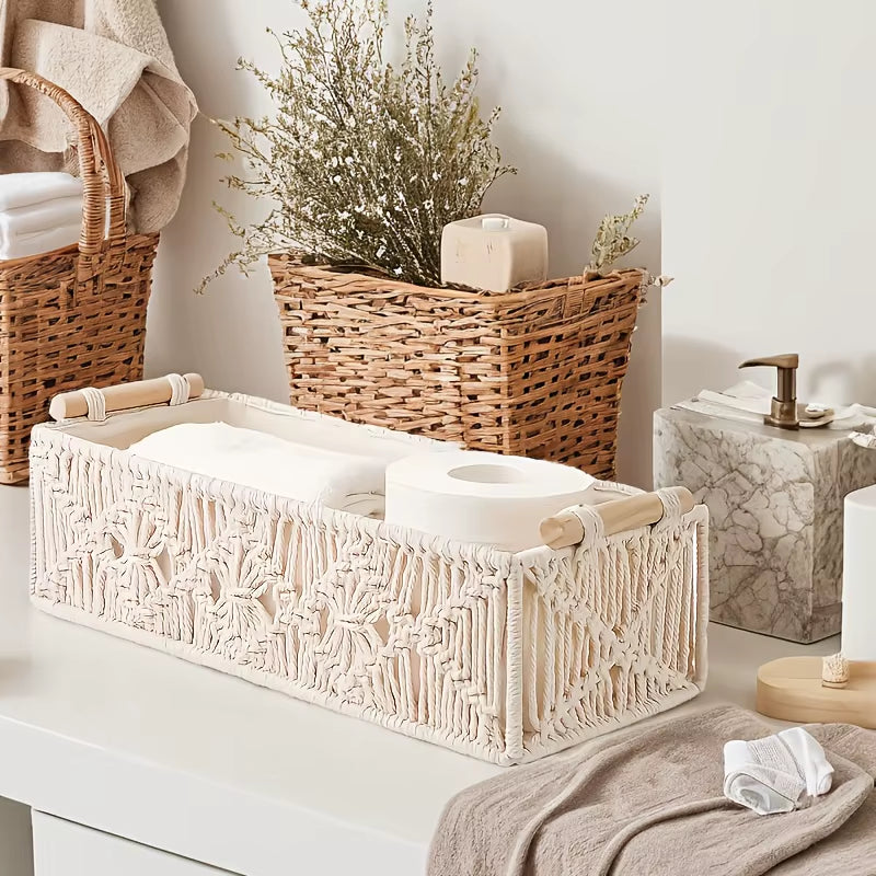Hand Woven Storage Basket, Grid Designed Desktop Sorting Basket, Miscellaneous Storage Basket, Dirty Clothes Basket