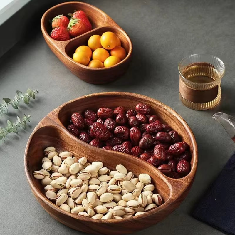 Acacia Wood Dried Fruit Plate High-Grade Wooden Fruit Plate Snacks Home Refreshment Tray Nut Box Organizer
