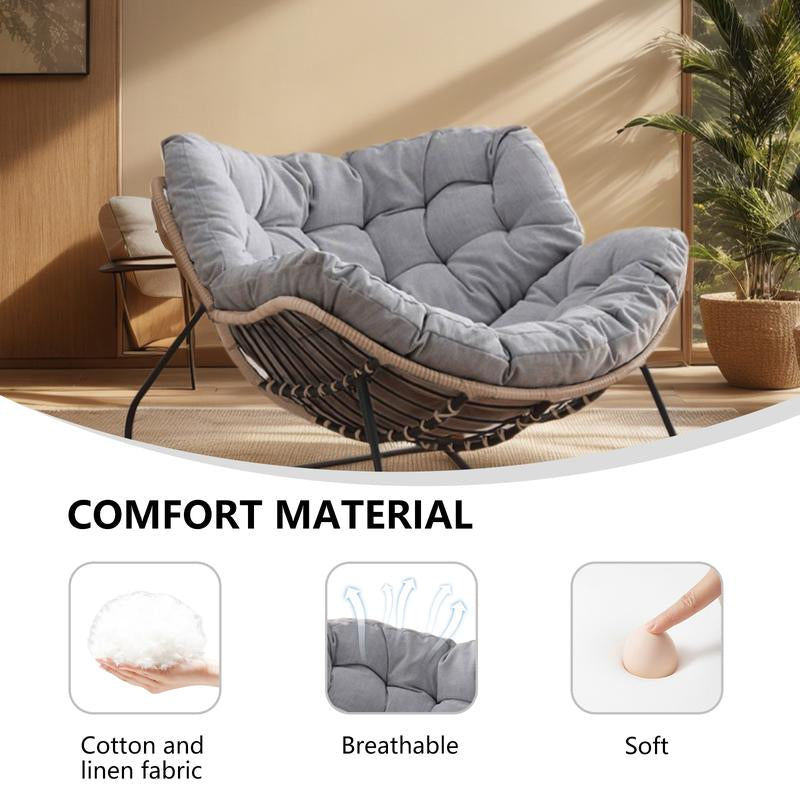 Outdoor/Indoor Rocking Chair,Papasan Chair,Outdoor Patio Porch Furniture,Rattan Wicker Lounge Chair Indoor,Rocker Egg Chair For