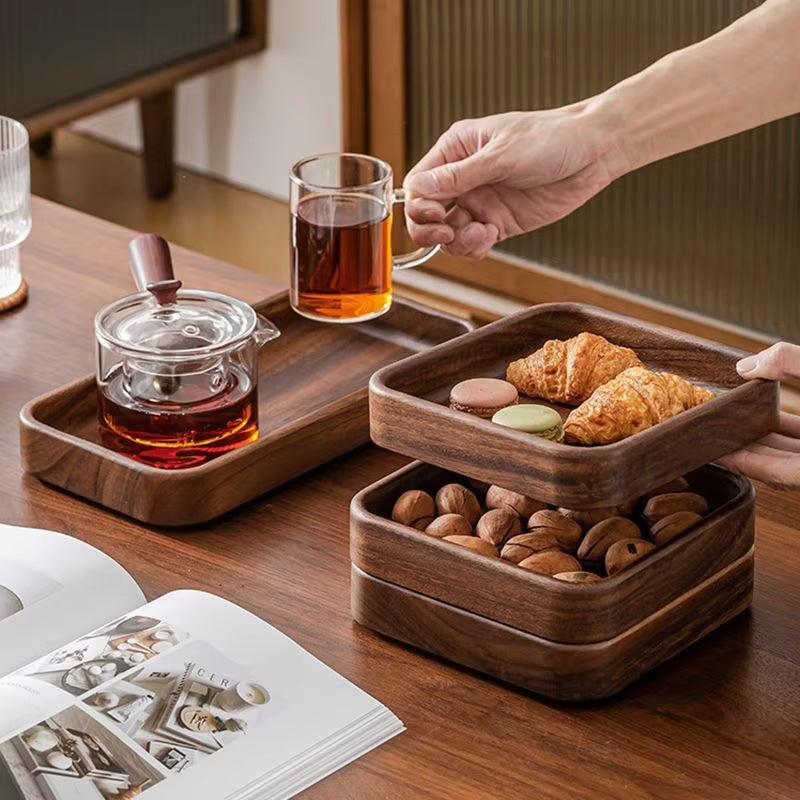 Acacia Wood Dried Fruit Plate High-Grade Wooden Fruit Plate Snacks Home Refreshment Tray Nut Box Organizer