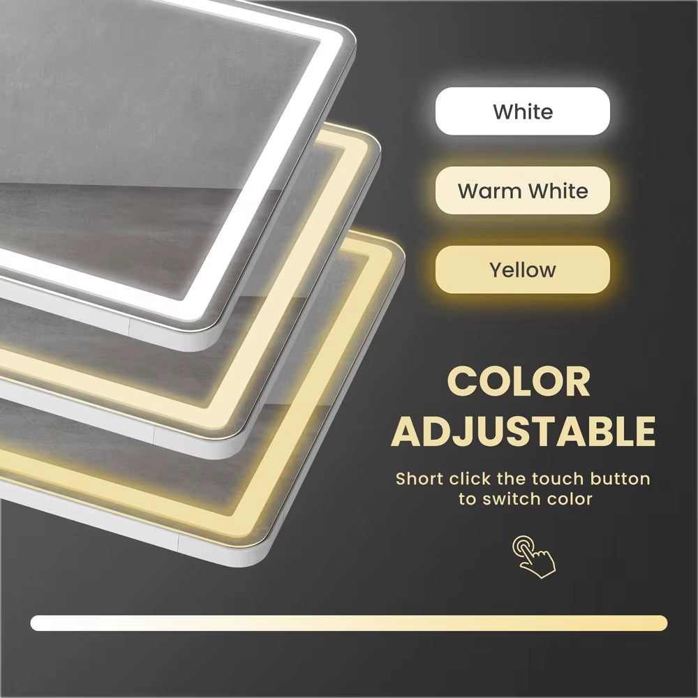 LED Full Length Mirror with Adjustable Brightness Aluminum Frame Wall Mounted Stand Free Standing High Definition Glass Bedroom