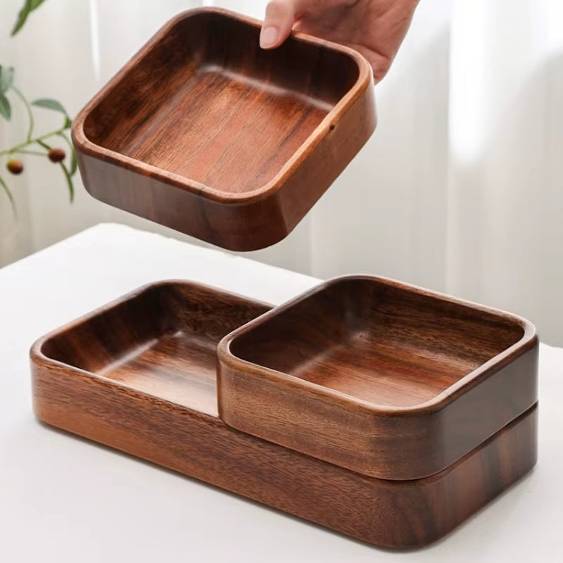 Acacia Wood Dried Fruit Plate High-Grade Wooden Fruit Plate Snacks Home Refreshment Tray Nut Box Organizer
