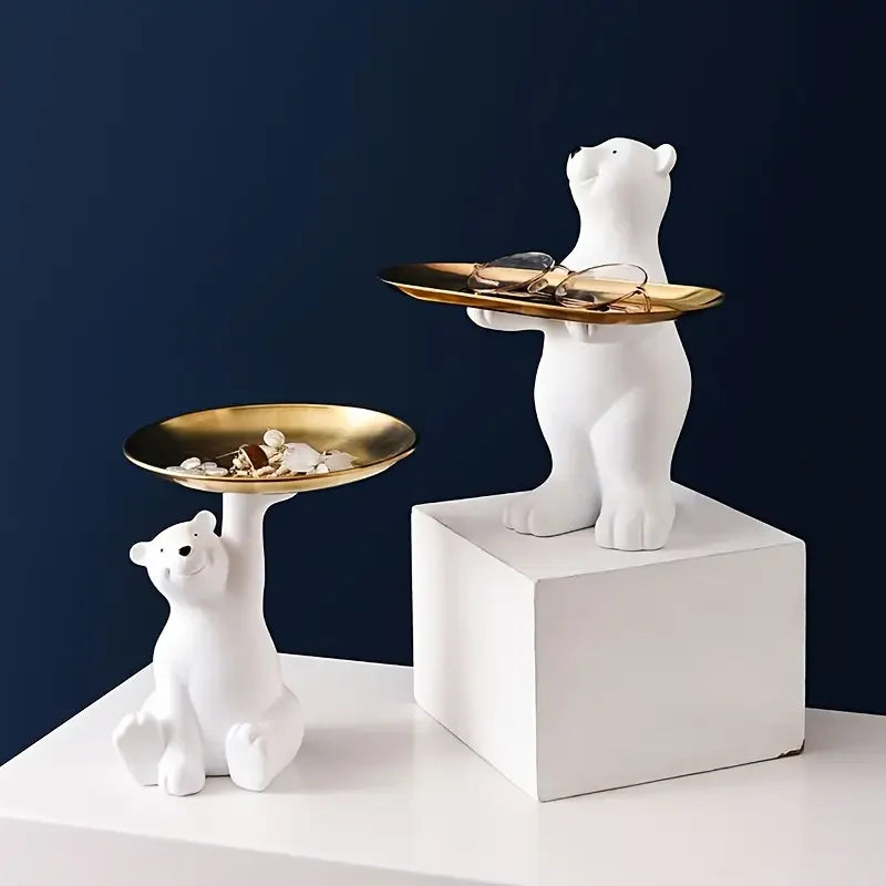 Kawaii Polar Bear Candy Miscellaneous Storage Tray Cute Polar Bear Glasses Keychain Tray Living Room Desktop Decoration