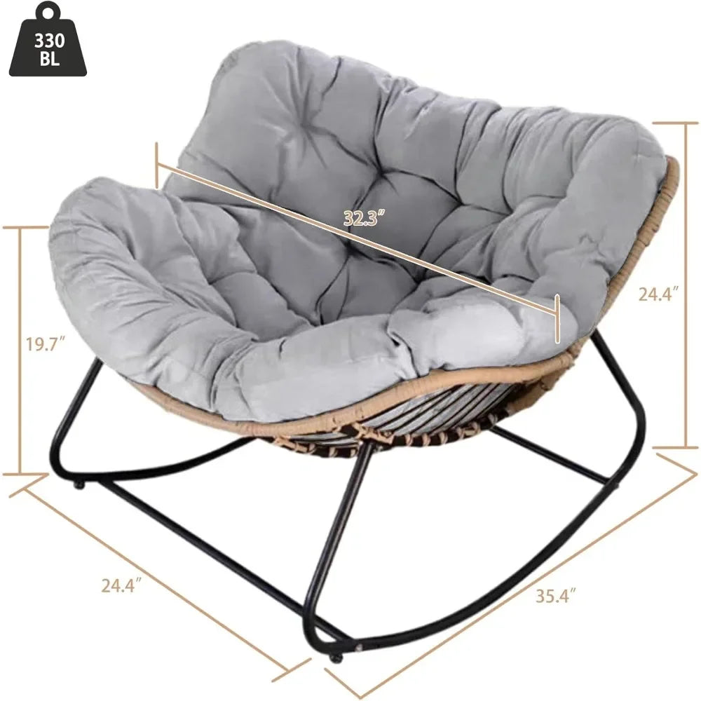 Outdoor/Indoor Rocking Chair,Papasan Chair,Outdoor Patio Porch Furniture,Rattan Wicker Lounge Chair Indoor,Rocker Egg Chair For