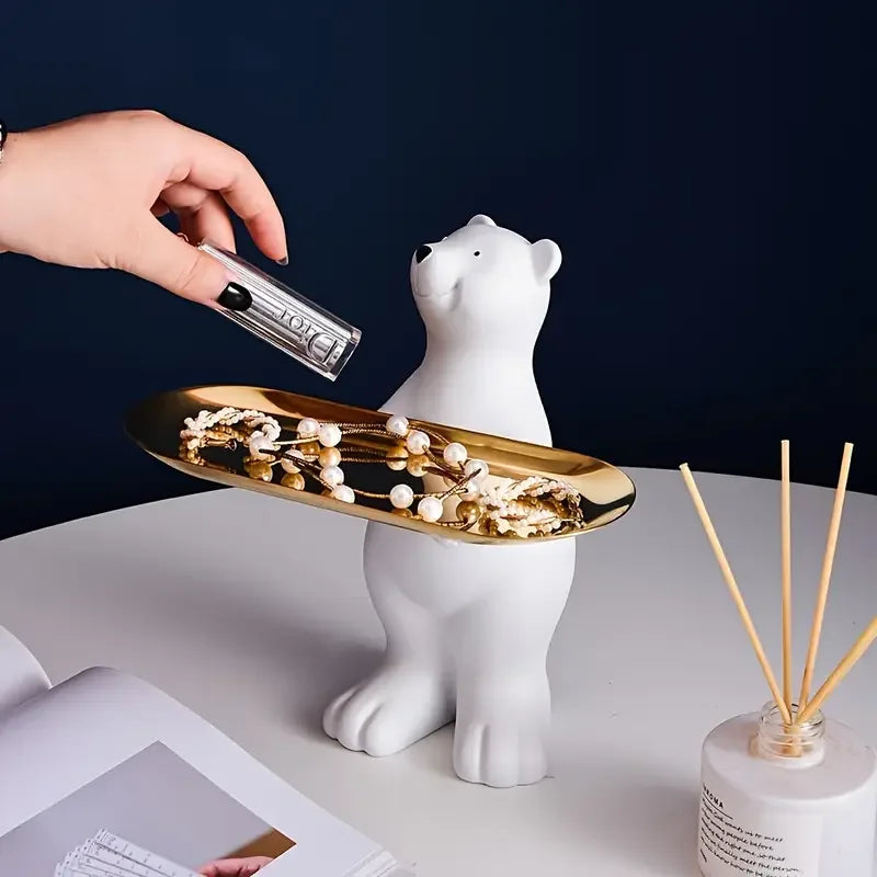 Kawaii Polar Bear Candy Miscellaneous Storage Tray Cute Polar Bear Glasses Keychain Tray Living Room Desktop Decoration