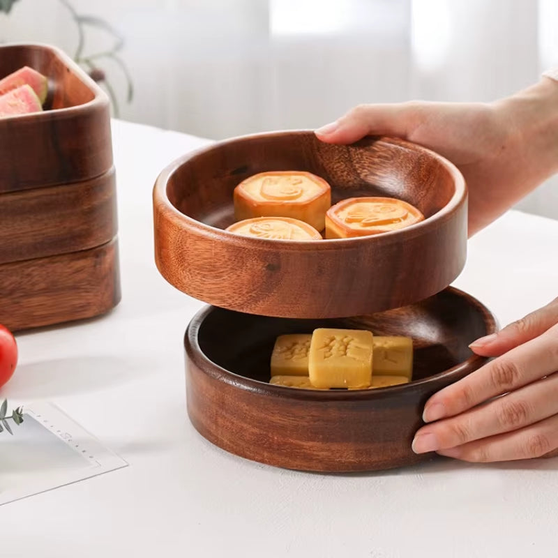 Acacia Wood Dried Fruit Plate High-Grade Wooden Fruit Plate Snacks Home Refreshment Tray Nut Box Organizer