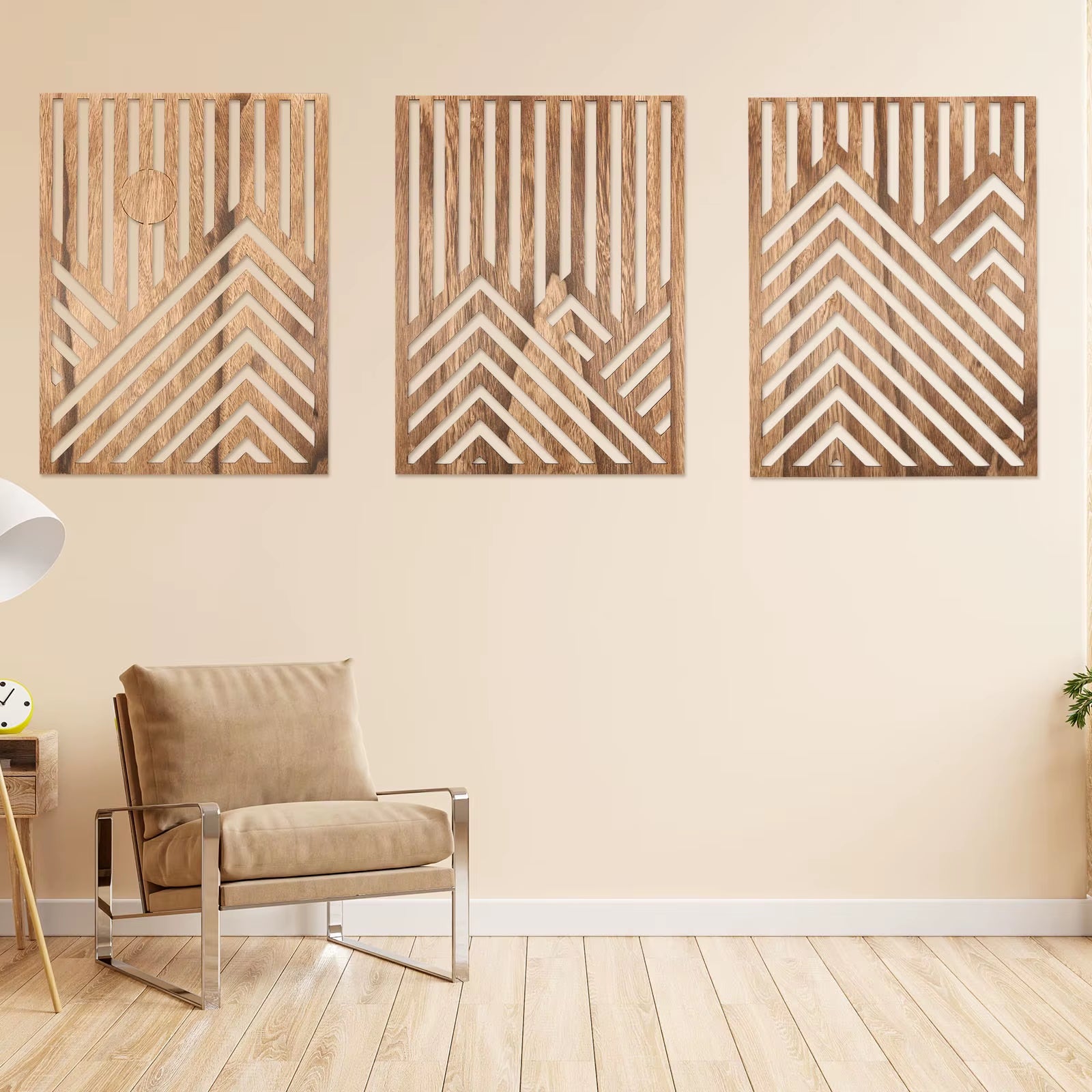3Pcs Wood Wall Art Wood Wall Sculpture Decor Openwork Wood Wall Ornament Easy to Hang Timber Wall Artwork for Living Room