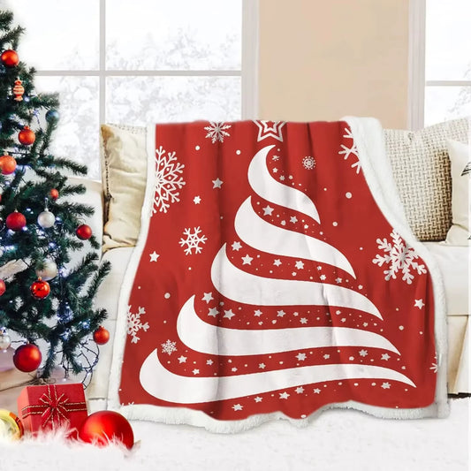 Navidad Christmas Reindeer Throw Blanket Double Layer Thicken Fluffy Soft Fleece Flannel Santa Claus Snowman Blanket Home Gift