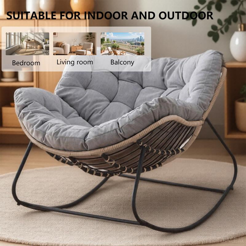 Outdoor/Indoor Rocking Chair,Papasan Chair,Outdoor Patio Porch Furniture,Rattan Wicker Lounge Chair Indoor,Rocker Egg Chair For