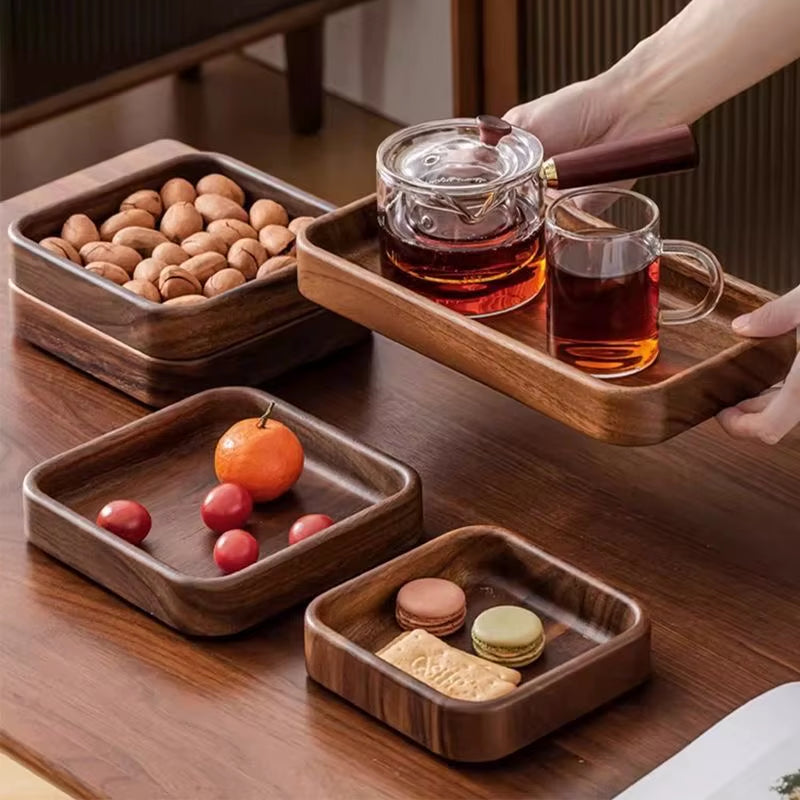 Acacia Wood Dried Fruit Plate High-Grade Wooden Fruit Plate Snacks Home Refreshment Tray Nut Box Organizer