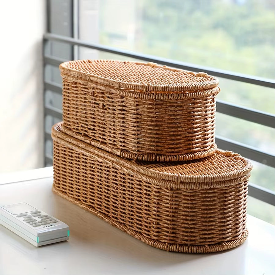 Bohemian Imitation Rattan Storage Basket - Woven Storage Box, Dust-Proof Cutlery Frame, Home Decoration Basket Kitchen Organizer