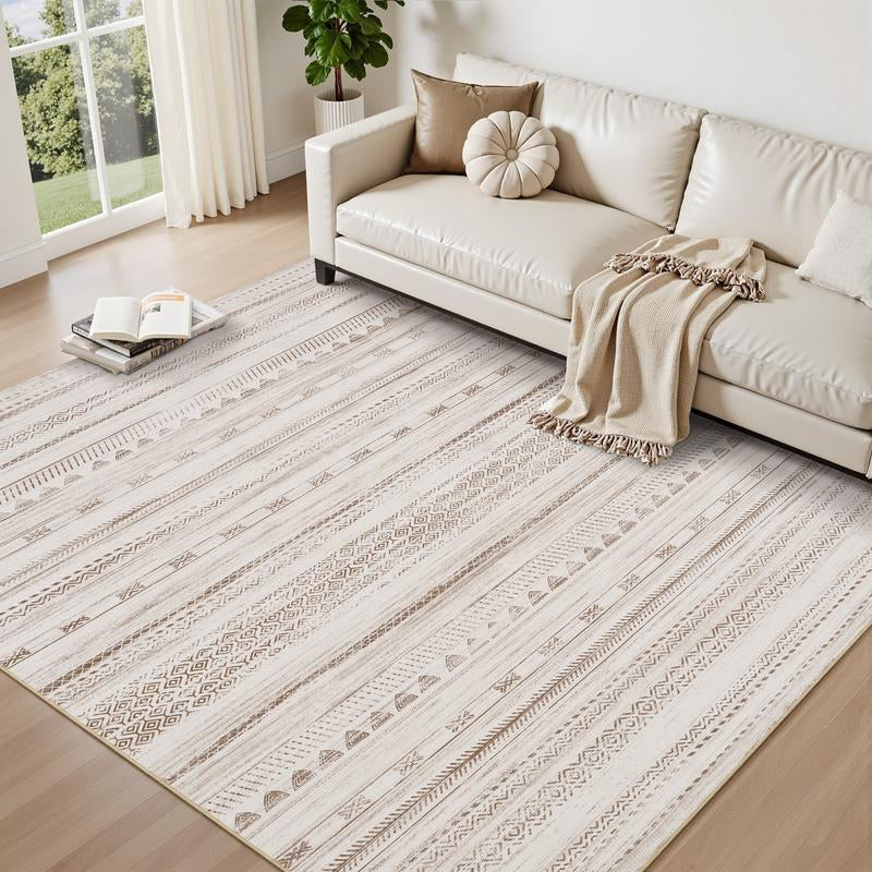 [NEW] Montvoo Moroccan Boho Washable Area Rug, Neutral Ultra Soft Rugs for Living Room, Non-Slip TPR Backing & Easy Care Carpet for Bedroom, Dining Room, Playroom, Office Cool Rugs, Indoor Runner Rug Floor Mat, Fallfressness