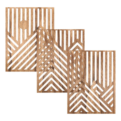 3Pcs Wood Wall Art Wood Wall Sculpture Decor Openwork Wood Wall Ornament Easy to Hang Timber Wall Artwork for Living Room