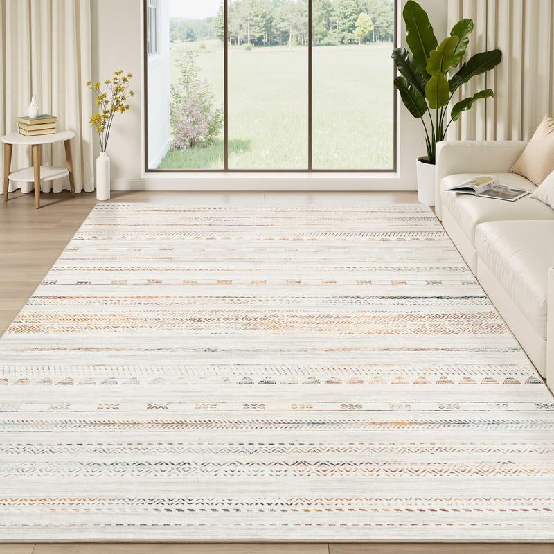 [NEW] Montvoo Moroccan Boho Washable Area Rug, Neutral Ultra Soft Rugs for Living Room, Non-Slip TPR Backing & Easy Care Carpet for Bedroom, Dining Room, Playroom, Office Cool Rugs, Indoor Runner Rug Floor Mat, Fallfressness
