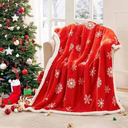 Navidad Christmas Reindeer Throw Blanket Double Layer Thicken Fluffy Soft Fleece Flannel Santa Claus Snowman Blanket Home Gift
