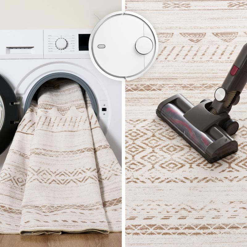 [NEW] Montvoo Moroccan Boho Washable Area Rug, Neutral Ultra Soft Rugs for Living Room, Non-Slip TPR Backing & Easy Care Carpet for Bedroom, Dining Room, Playroom, Office Cool Rugs, Indoor Runner Rug Floor Mat, Fallfressness