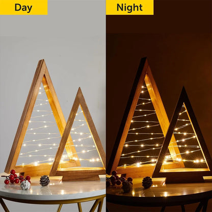 2Pcs/Set Wood Christmas Tree with Lights, Modern Farmhouse Lighted Tabletop Christmas Tree for Christmas Holiday Decorations