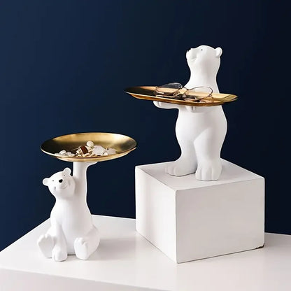 Kawaii Polar Bear Candy Miscellaneous Storage Tray Cute Polar Bear Glasses Keychain Tray Living Room Desktop Decoration