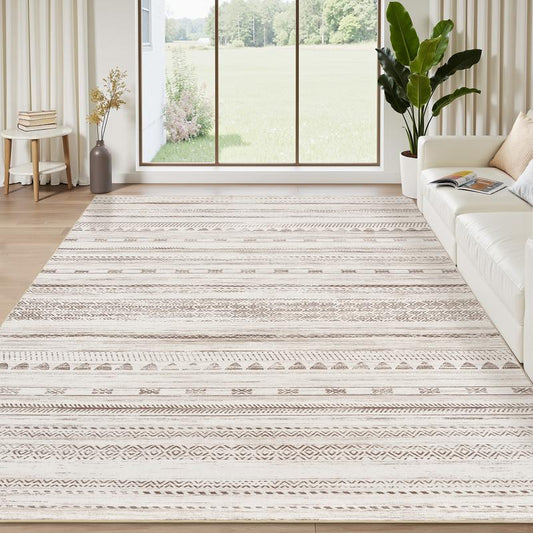 [NEW] Montvoo Moroccan Boho Washable Area Rug, Neutral Ultra Soft Rugs for Living Room, Non-Slip TPR Backing & Easy Care Carpet for Bedroom, Dining Room, Playroom, Office Cool Rugs, Indoor Runner Rug Floor Mat, Fallfressness