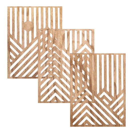 3Pcs Wood Wall Art Wood Wall Sculpture Decor Openwork Wood Wall Ornament Easy to Hang Timber Wall Artwork for Living Room