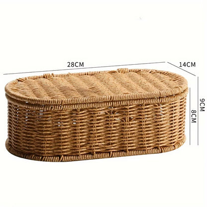 Bohemian Imitation Rattan Storage Basket - Woven Storage Box, Dust-Proof Cutlery Frame, Home Decoration Basket Kitchen Organizer
