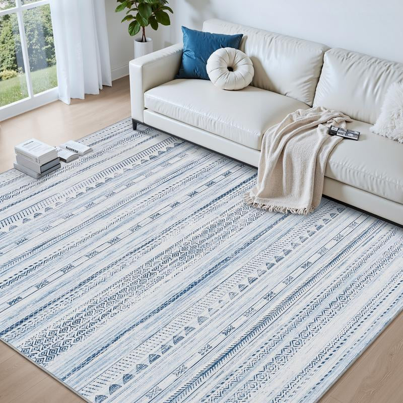 [NEW] Montvoo Moroccan Boho Washable Area Rug, Neutral Ultra Soft Rugs for Living Room, Non-Slip TPR Backing & Easy Care Carpet for Bedroom, Dining Room, Playroom, Office Cool Rugs, Indoor Runner Rug Floor Mat, Fallfressness